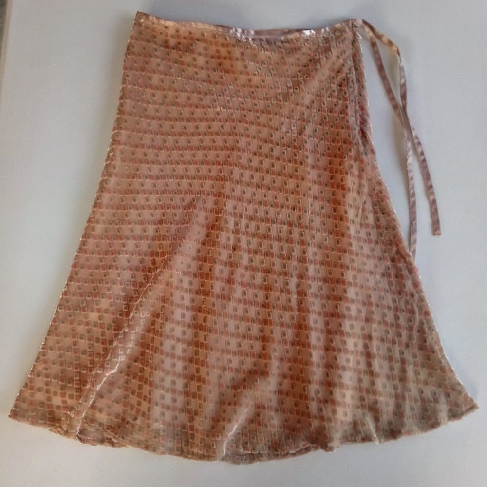 Free People Tan Pink Blue Skirt Silk Rayon Size 0